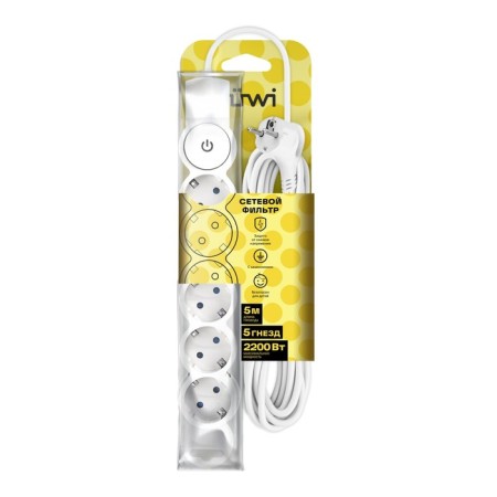 Network filter, 5 nests, 5m, s/h, with curtains, with an off, 2200W, 10A, Bel, 32577 2, Duwi-6