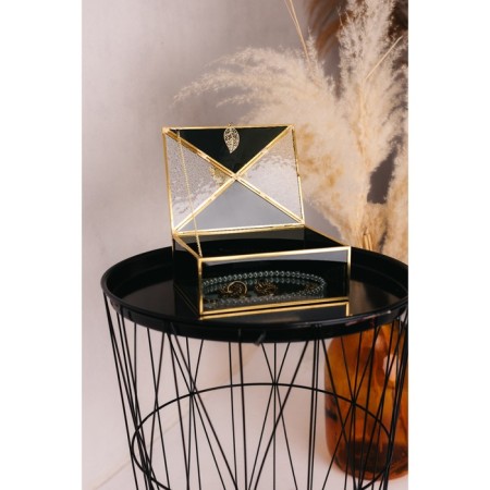 Casket Glass with a metal frame "Butterfly and leaf" Black haze 18.7x14.6x9 cm-8