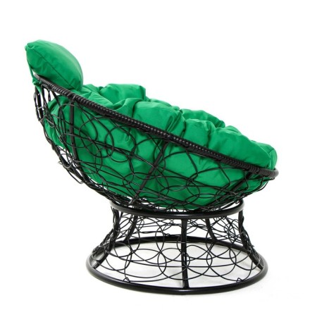 Armchair "Papasan" mini, rattan, pillow green mix, black frame, 81x68x77cm-5