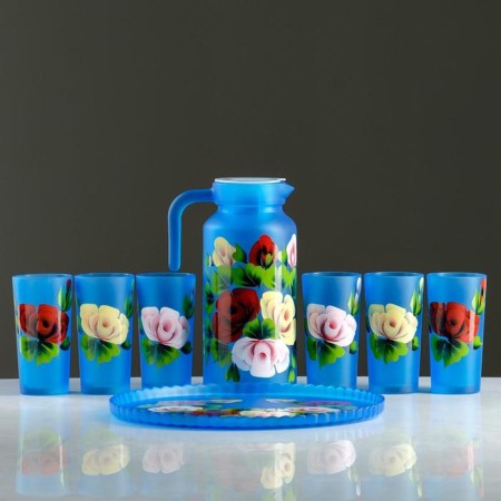 Set for juice with a tray "Zhostovo" Art painting, 6 glasses 1250/200 ml-10