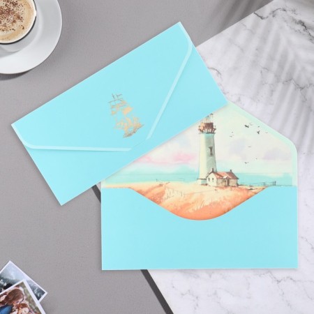 The envelope for money "ship" is blue background, 9x17 cm