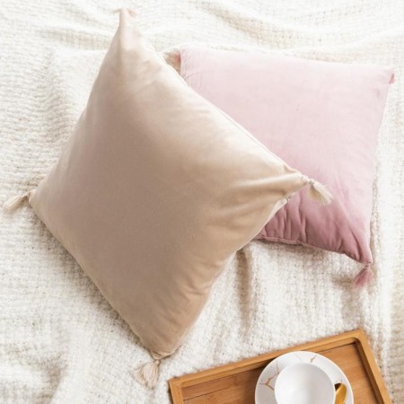 Decorative pillowcase with brushes Ethel Milk color, 45x45 cm, polyester, velor-5