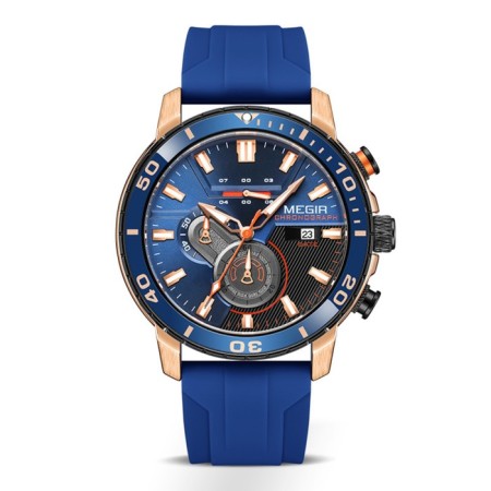 Men's watch, D-4.6 cm, with chronograph, 3 atm, luminous, blue
