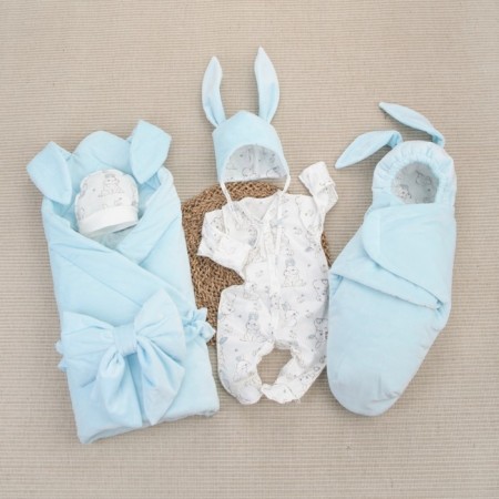 Set for discharge Winter Kinderlitto "Rabbit", 6 items, height 56-62 cm, blue color