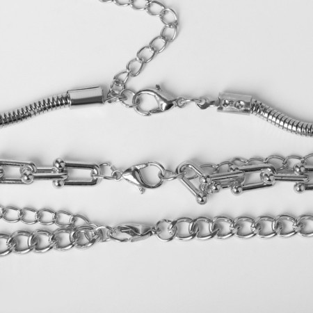 Necklace "chain" trend, 3 threads, silver color, 51 cm-2