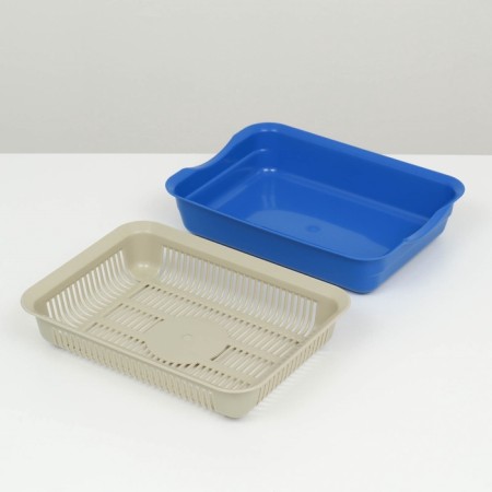A tray with a grid No. 3, 34 x 25.5 x 7 cm, beige/blue-5