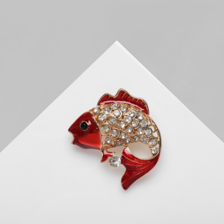 Brooch "Fish", red-white color in gold-1