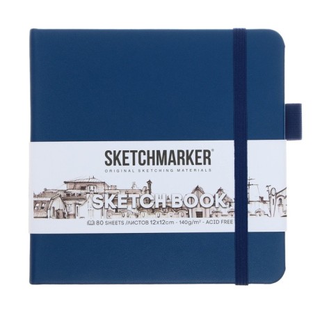 Sketchmarker sketchbook, 120 x 120 mm, 80 sheets, solid cover of artificial leather, blue, block 140 g/m2-1