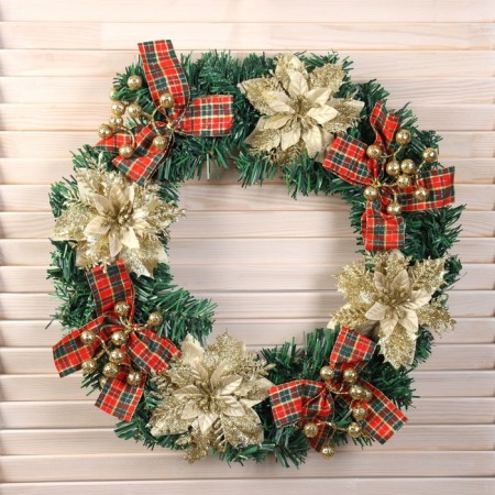 New Year's wreath D-40 cm "Bright fairy tale" bows with berries voluminous flowers