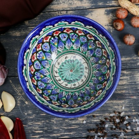 Rishtan ceramics "Patterns", 18 cm, large, blue-1