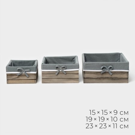 A set of handmade interior baskets LADOM, square, 3 pcs, size: 15 × 15 × 9 cm, 19 × 19 × 10 cm, 23 × 23 × 11 cm-2