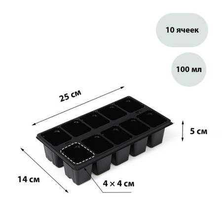 Greengo seedling cassette on 10 cells, 100 ml, plastic, black, 25 × 14 × 5 cm