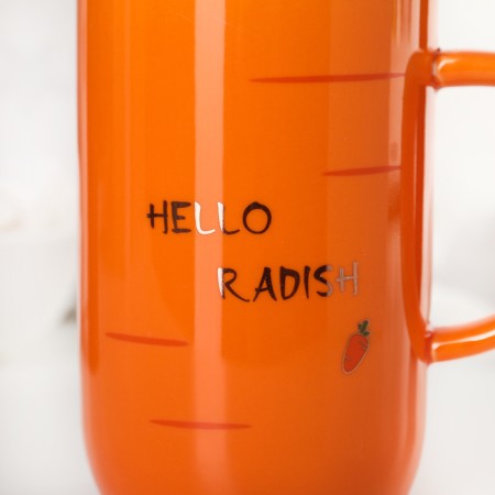 Ceramic mug with a lid and a spoon "carrots", 380 ml, white color-3