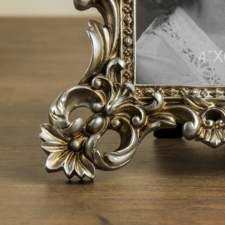 Photo frame Polystone 10x15 cm "Empire" Elevated silver 28.5x21 cm-3