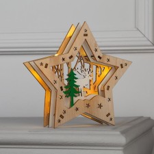 LED figure “A star with a deer in the forest” 18 × 18 × 5 cm, wood, batteries AAAX2 (not in the kit), glow warm white