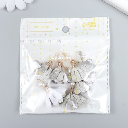 Decor Textile "Flower 2 colors with pearls. Gray and white" set 6 pcs 3 cm-3
