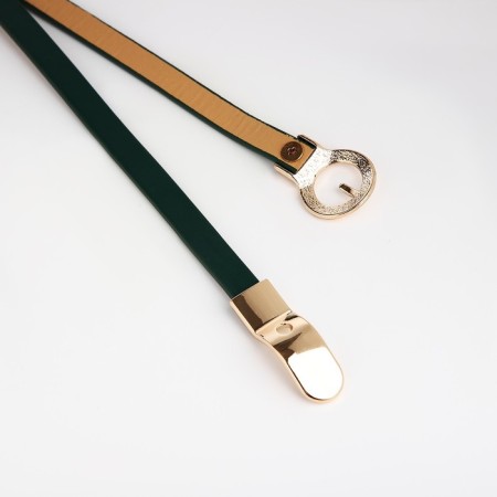Women's belt, width 1 cm, metal buckle, green color-1