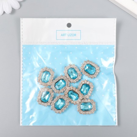 Decor for creativity plastic, rhinestones "octagonal medallion" nr 10 pcs blue 1.8x2.4 cm-3