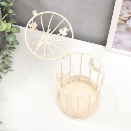 Summary Metal 1 Candle "Bird and a cage with butterflies" White 21.5x10x10 cm-2