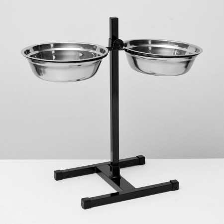 Stand with bowls, 2 x 2 l, height 50 cm, collapsible, black-1