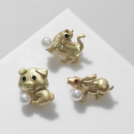 Brooch "Animals" Eastern horoscope, Mix shape, colored in matte gold (indivisible package 12 pcs., Price per pcs.)
