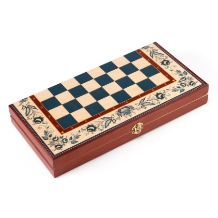 Board game 3 in 1 "Gzhel": chess, backgammon, checkers, wood 40 x 40 cm-9