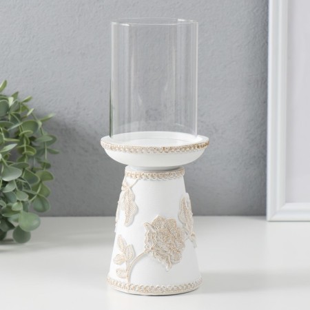 Polystone candlestick for 1 candle "Flowering. Lace" white with a golden patina 9.5x9.5x24.2 cm 984823
