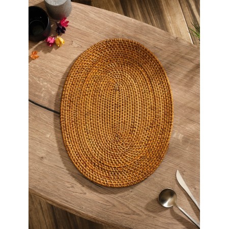 Rug -lamp lauded oval rattan, 40x30x0.5 cm-1