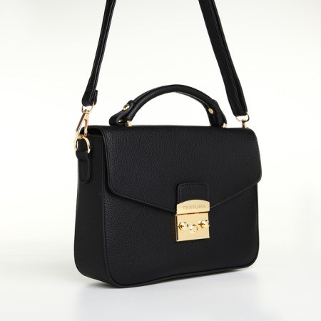 Women's bag on the valve, Textura, small size, black color-2