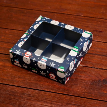 Box for sweets 4 pcs, 12.6 x 12.6 x 3.5 "Snowman"-1