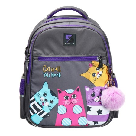 School backpack, 40 x 33 x 19 cm, ergonomic back, stavia "four cats", gray-2