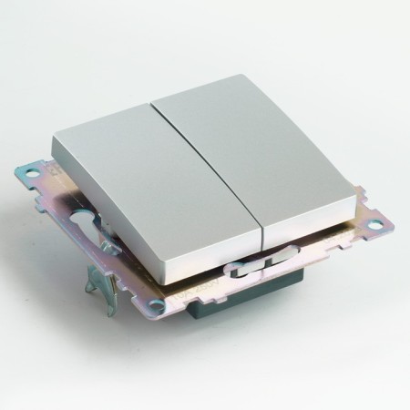 2-clavy switch (mechanism), 250V, 10A, Stekker series Katrin, silver, GLS10-7107-03 1022443-3