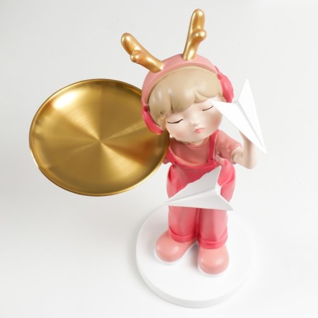 Souvenir Polystone stand "Baby with paper aircraft" pink 35x21x13 cm-4