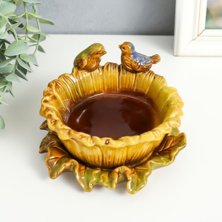 Ceramics candlestick for 1 candle "Birds on the flower" D-8 cm 14x14x8 cm-1