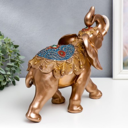 Souvenir Polystone "Golden Elephant in the Blue Popone with Brushes" MIX 28.5x15x32.5 cm-3