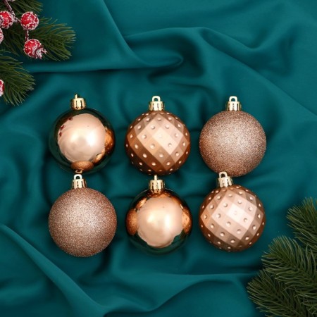 Set of balls plastic D-6 cm, 6 pcs "Elite Geometry" gold
