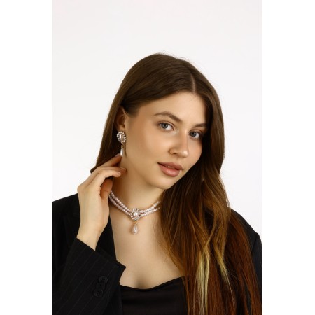 Set 2 objects: earrings, Antoinette necklace, a flash, white color in gold, 40 cm-3