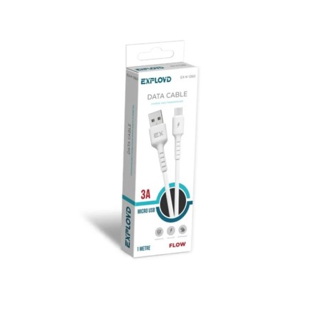 EXPLOYD EX-K-1260 cable, microUSB-USB, 3 A, 1 m, silicone braid, white-1