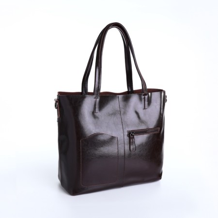 Luggage bag with a zipper, 3 external pockets, a long belt, a dark brown color-3