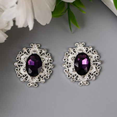 Decor for creativity Metal "Medallion Patal" dark violet crystal set 2 pcs 2.6x2.4 cm 107