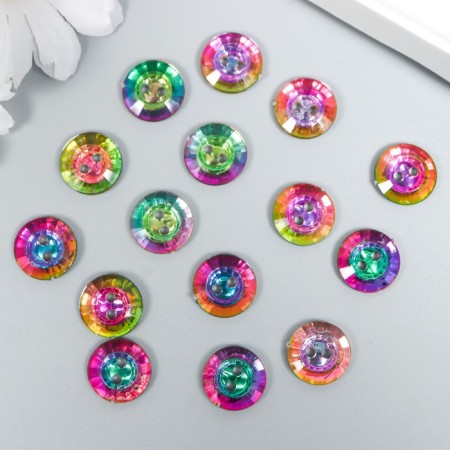 Buttons plastic for creativity 2 punctures "holography Circle" set 15 pcs 1.3x1.3 cm-2