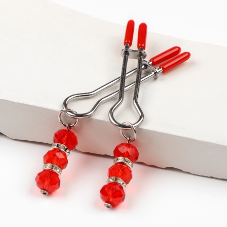 BDSM Assessoir Okpoki, sticks of steam with beads, metal, plastic, red-2