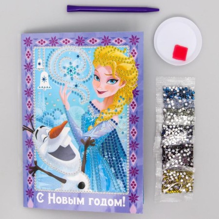 Diamond mosaic on the postcard "New Year" cold heart-2