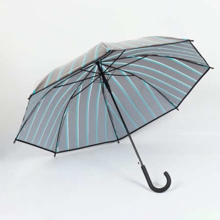 Umbrella - semi -automatic “stripes” cane, 8 spokes, r = 54 cm, gray/green color-2