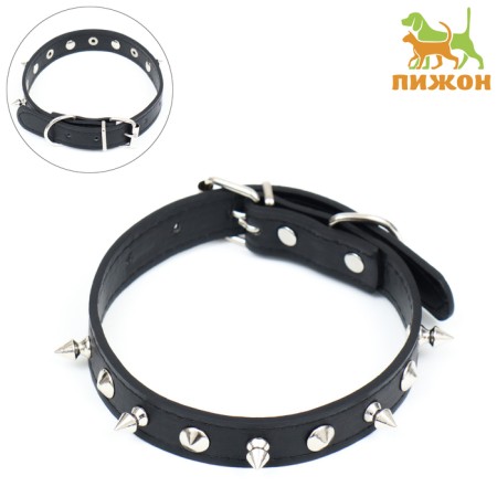 Collar "Lyon" with spikes 45 x 2 cm, Osh 34-40 cm, artificial leather, black