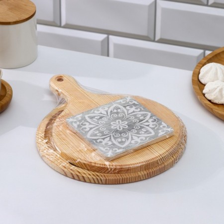 Set of Dolyan dishes, Menzhitsa D = 20 cm, cutting board 25 × 17 × 1.2, stand under the mug as a gift-12