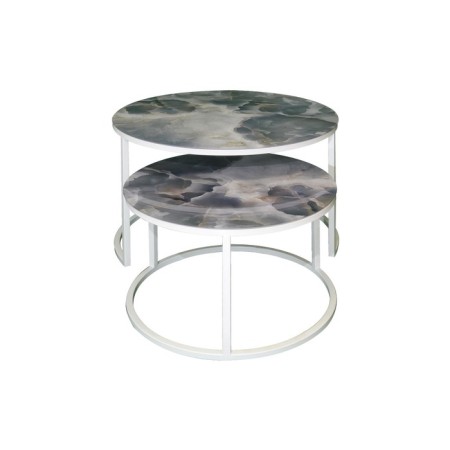 Tables Journal Loft DQ No. 2 Duae (set), D605 (475), H420 (320), f/n gray marble, m/c white 10-1