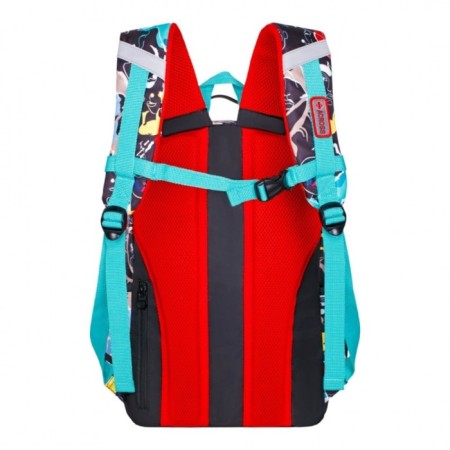 Youth backpack 43 x 29 x 18 cm, ergonomic back, Across 155, black/turquoise/multi-colored 155-2-2
