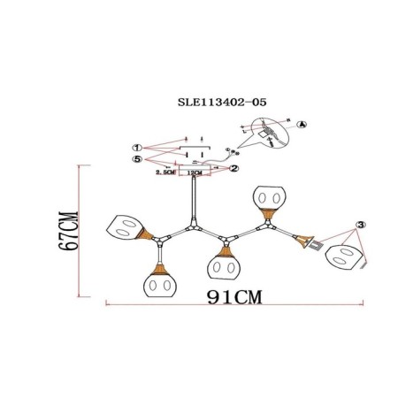 Ceiling EVOLUCE lamp. Sle113402-05. Ciotolla. 5x60 watts, E27, 92x59x50 cm, gray color, dark tree-8