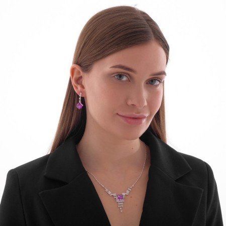 Set 2 objects: earrings, necklace "Light flirting", rhombics, color mix, 45 cm-3